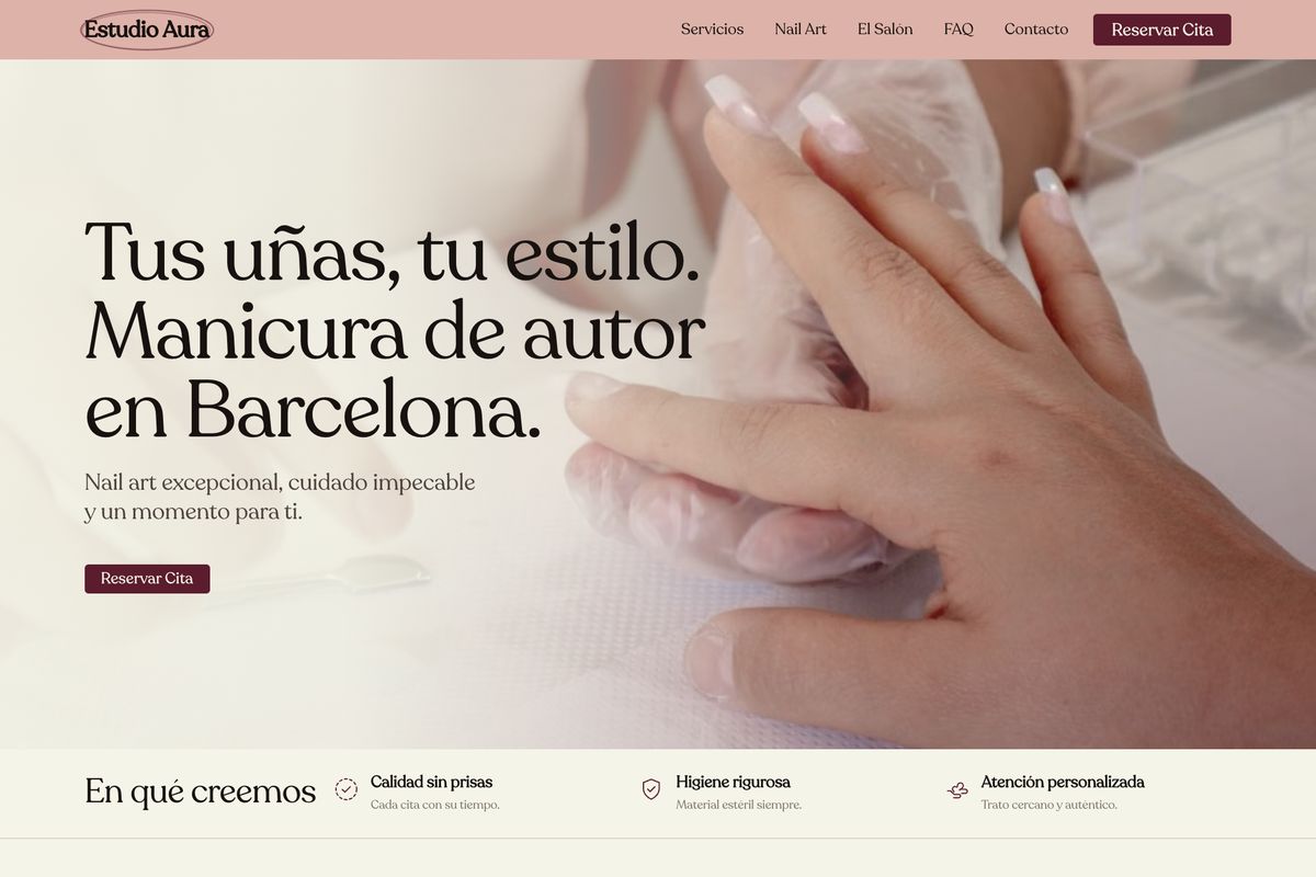 Preview de la web demo para estudio de manicura: servicios, galería y cita online